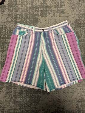 Vintage Cap Ferrat Jeans Striped High Waisted Denim Shorts
